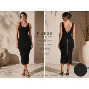 Dress the Population Black Bodycon Midi Dress M Textured Zip Back